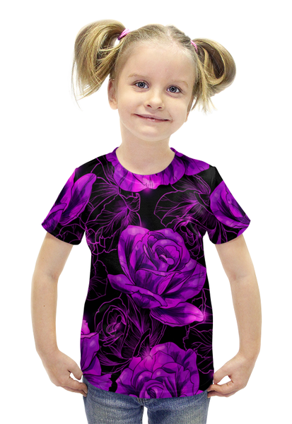 Заказать детскую футболку в Москве. Футболка с полной запечаткой для девочек Розы в цвету от THE_NISE  - готовые дизайны и нанесение принтов.