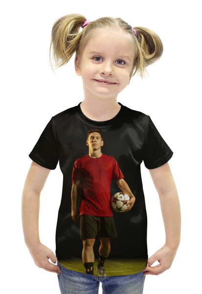 Заказать детскую футболку в Москве. Футболка с полной запечаткой для девочек Лионель Месси от skynatural - готовые дизайны и нанесение принтов.