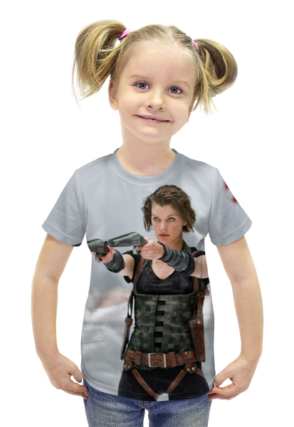 Заказать детскую футболку в Москве. Футболка с полной запечаткой для девочек Мила Йовович от kenny - готовые дизайны и нанесение принтов.