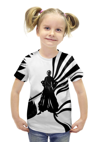 Заказать детскую футболку в Москве. Футболка с полной запечаткой для девочек Bleach, black and white от Торговый Куш - готовые дизайны и нанесение принтов.