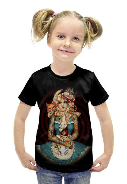 Заказать детскую футболку в Москве. Футболка с полной запечаткой для девочек Алиса в стране чудес от Leichenwagen - готовые дизайны и нанесение принтов.