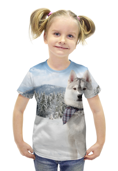 Заказать детскую футболку в Москве. Футболка с полной запечаткой для девочек Хаски от Олег Алиев - готовые дизайны и нанесение принтов.