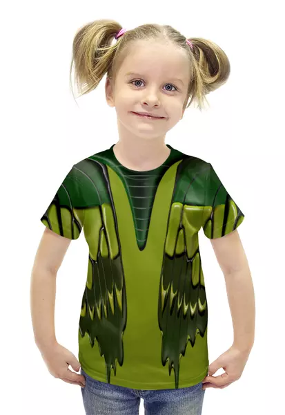 Заказать детскую футболку в Москве. Футболка с полной запечаткой для девочек Кожаные зеленые мотивы от Alexey Evsyunin - готовые дизайны и нанесение принтов.