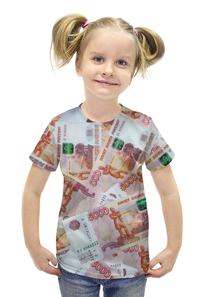 Заказать детскую футболку в Москве. Футболка с полной запечаткой для девочек Деньги от THE_NISE  - готовые дизайны и нанесение принтов.