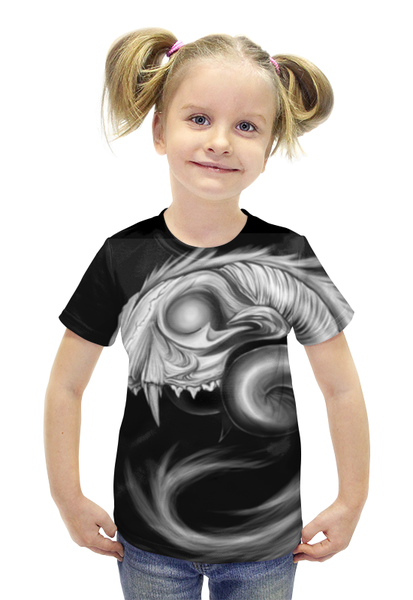 Заказать детскую футболку в Москве. Футболка с полной запечаткой для девочек Череп от galaxy secret - готовые дизайны и нанесение принтов.