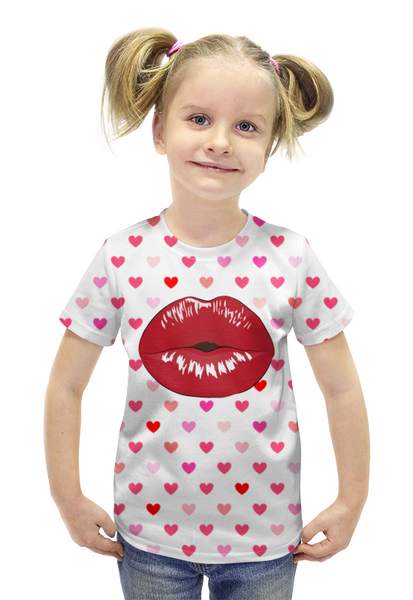 Заказать детскую футболку в Москве. Футболка с полной запечаткой для девочек Сердечки от ZVER  - готовые дизайны и нанесение принтов.
