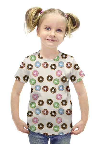 Заказать детскую футболку в Москве. Футболка с полной запечаткой для девочек Сладкие пончики от T-shirt print  - готовые дизайны и нанесение принтов.