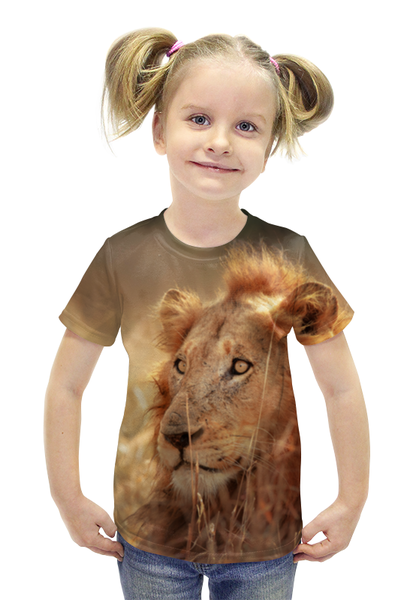Заказать детскую футболку в Москве. Футболка с полной запечаткой для девочек Царь зверей от THE_NISE  - готовые дизайны и нанесение принтов.