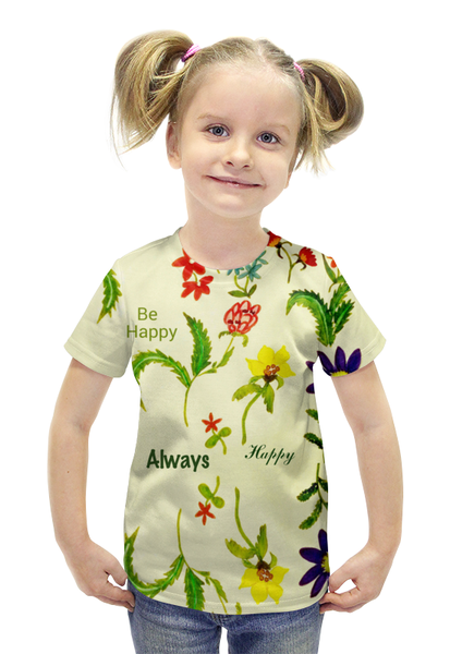 Заказать детскую футболку в Москве. Футболка с полной запечаткой для девочек Цветы тропиков от mrs-snit@yandex.ru - готовые дизайны и нанесение принтов.