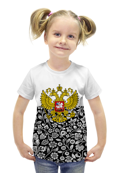 Заказать детскую футболку в Москве. Футболка с полной запечаткой для девочек Цветы и герб от THE_NISE  - готовые дизайны и нанесение принтов.