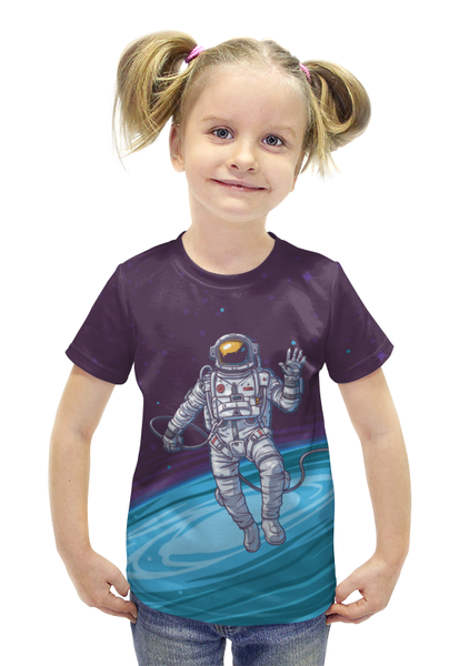 Заказать детскую футболку в Москве. Футболка с полной запечаткой для девочек Привет из космоса от megashmot - готовые дизайны и нанесение принтов.