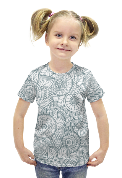 Заказать детскую футболку в Москве. Футболка с полной запечаткой для девочек Джунгли от BeliySlon - готовые дизайны и нанесение принтов.