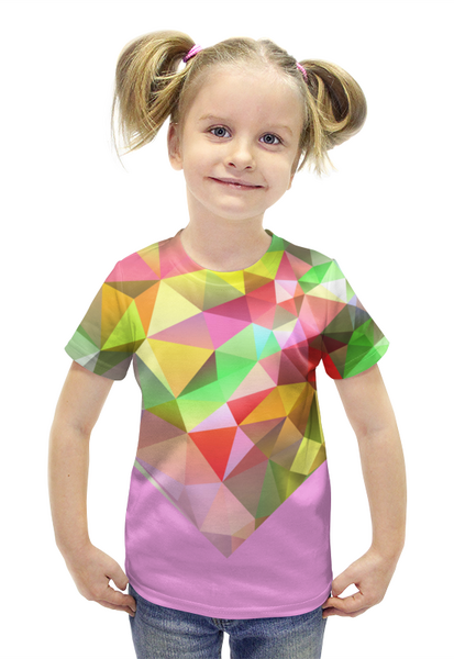Заказать детскую футболку в Москве. Футболка с полной запечаткой для девочек Полигональный узор от IrinkaArt  - готовые дизайны и нанесение принтов.