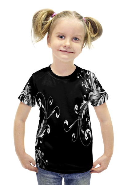 Заказать детскую футболку в Москве. Футболка с полной запечаткой для девочек Белые узоры от THE_NISE  - готовые дизайны и нанесение принтов.