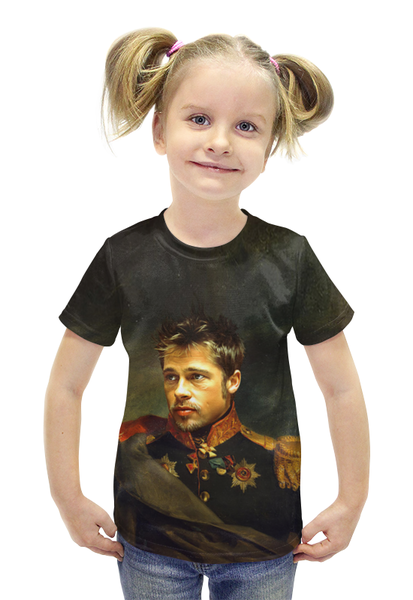 Заказать детскую футболку в Москве. Футболка с полной запечаткой для девочек Brad Pitt от ПРИНТЫ ПЕЧАТЬ  - готовые дизайны и нанесение принтов.
