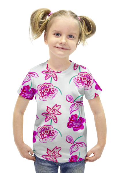 Заказать детскую футболку в Москве. Футболка с полной запечаткой для девочек Пионы от mrs-snit@yandex.ru - готовые дизайны и нанесение принтов.