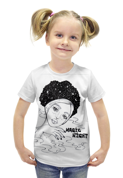 Заказать детскую футболку в Москве. Футболка с полной запечаткой для девочек Magic night / Волшебной ночи от Hartles - готовые дизайны и нанесение принтов.