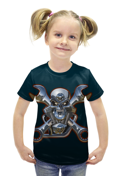 Заказать детскую футболку в Москве. Футболка с полной запечаткой для девочек Metal Skull от Илья Щеблецов - готовые дизайны и нанесение принтов.