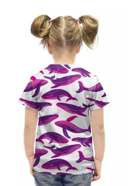 Заказать детскую футболку в Москве. Футболка с полной запечаткой для девочек Розовые киты от ELENA ZHARINOVA - готовые дизайны и нанесение принтов.