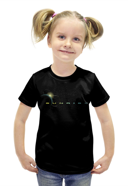 Заказать детскую футболку в Москве. Футболка с полной запечаткой для девочек Восход Солнца над планетой. от Zorgo-Art  - готовые дизайны и нанесение принтов.
