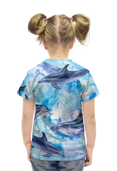 Заказать детскую футболку в Москве. Футболка с полной запечаткой для девочек Дельфины от THE_NISE  - готовые дизайны и нанесение принтов.