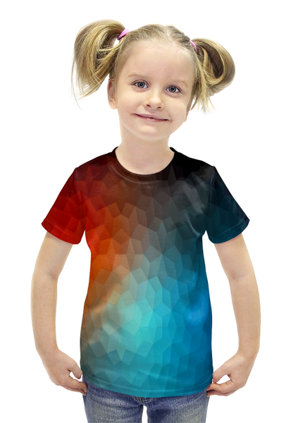 Заказать детскую футболку в Москве. Футболка с полной запечаткой для девочек Polygon color от THE_NISE  - готовые дизайны и нанесение принтов.