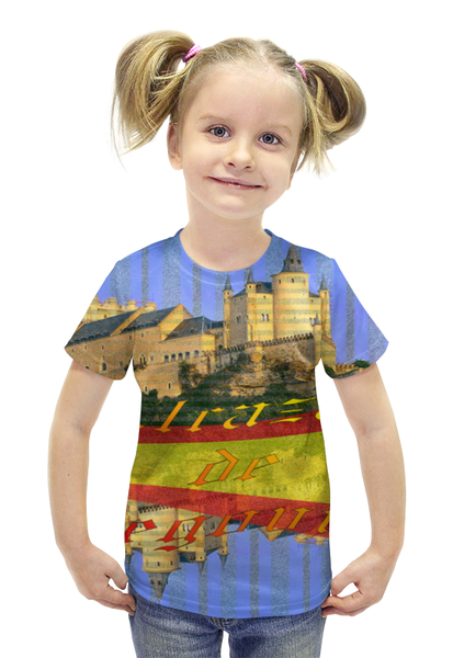 Заказать детскую футболку в Москве. Футболка с полной запечаткой для девочек Средневековой испанский замок Сеговия. от Stil na yarkosti - готовые дизайны и нанесение принтов.
