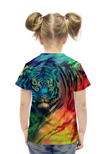 Заказать детскую футболку в Москве. Футболка с полной запечаткой для девочек Тигр арт от Dover - готовые дизайны и нанесение принтов.