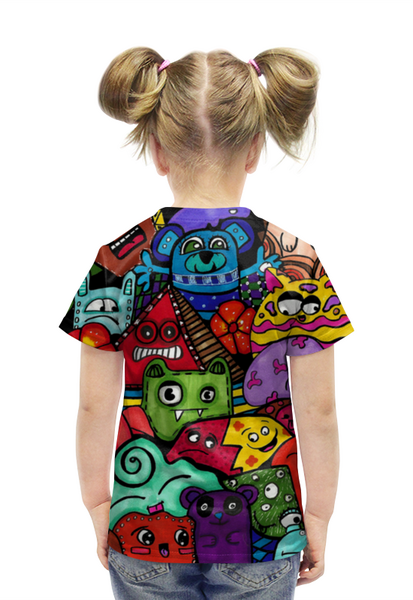 Заказать детскую футболку в Москве. Футболка с полной запечаткой для девочек Дудл-монстрики от Sami-art  - готовые дизайны и нанесение принтов.