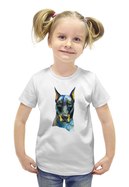 Заказать детскую футболку в Москве. Футболка с полной запечаткой для девочек Доберман от THE_NISE  - готовые дизайны и нанесение принтов.