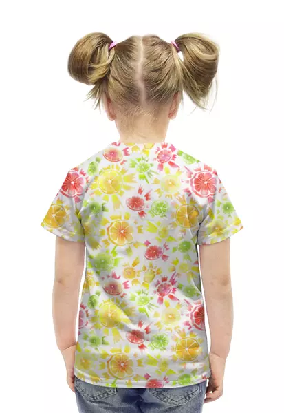 Заказать детскую футболку в Москве. Футболка с полной запечаткой для девочек Цитрусовый взрыв  от ELENA ZHARINOVA - готовые дизайны и нанесение принтов.