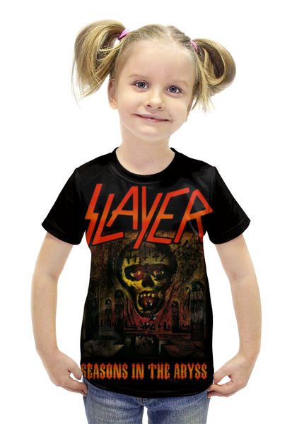 Заказать детскую футболку в Москве. Футболка с полной запечаткой для девочек Slayer Season In The Abyss 1990 от Илья - готовые дизайны и нанесение принтов.