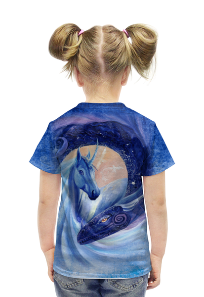 Заказать детскую футболку в Москве. Футболка с полной запечаткой для девочек Единорог и дракон от hontor - готовые дизайны и нанесение принтов.