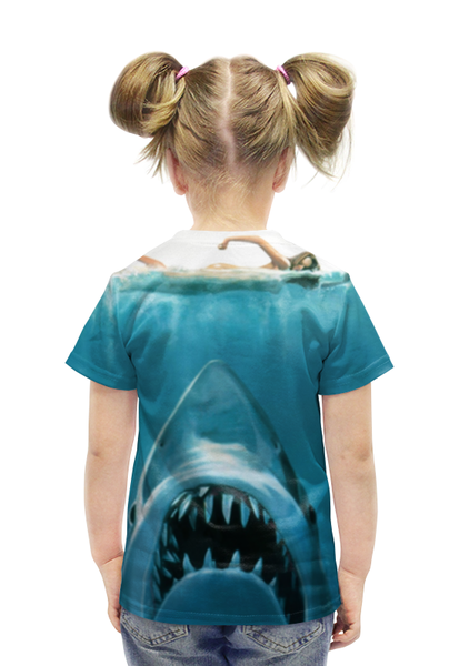Заказать детскую футболку в Москве. Футболка с полной запечаткой для девочек Челюсти (Акула) от originals - готовые дизайны и нанесение принтов.