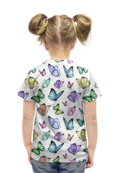Заказать детскую футболку в Москве. Футболка с полной запечаткой для девочек бабочки от THE_NISE  - готовые дизайны и нанесение принтов.