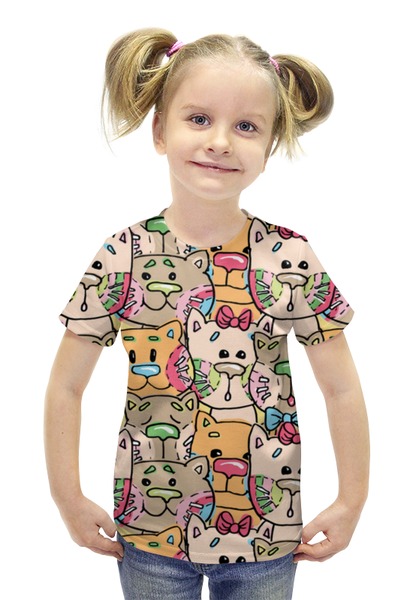 Заказать детскую футболку в Москве. Футболка с полной запечаткой для девочек Много кошек от ПРИНТЫ ПЕЧАТЬ  - готовые дизайны и нанесение принтов.