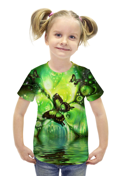 Заказать детскую футболку в Москве. Футболка с полной запечаткой для девочек Бабочки от aleks_say - готовые дизайны и нанесение принтов.