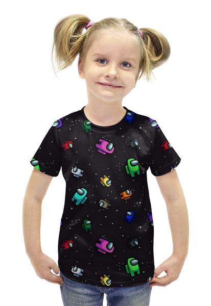 Заказать детскую футболку в Москве. Футболка с полной запечаткой для девочек Among Us Space Crewmates от El Fox - готовые дизайны и нанесение принтов.