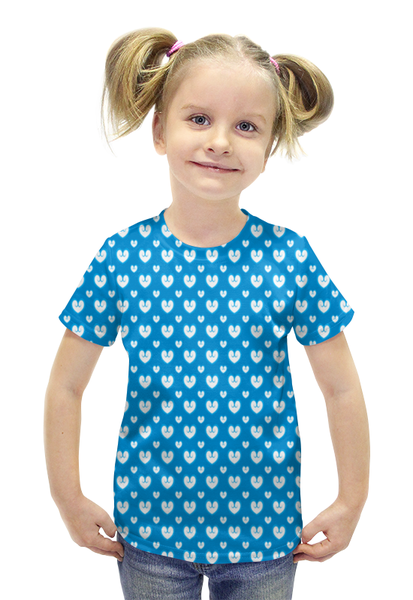 Заказать детскую футболку в Москве. Футболка с полной запечаткой для девочек Белые сердечки от THE_NISE  - готовые дизайны и нанесение принтов.