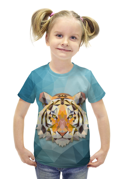 Заказать детскую футболку в Москве. Футболка с полной запечаткой для девочек Полигональный Тигр от Andrew Zaycev - готовые дизайны и нанесение принтов.