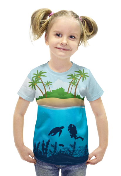 Заказать детскую футболку в Москве. Футболка с полной запечаткой для девочек Дайвинг от Amerikanka - готовые дизайны и нанесение принтов.