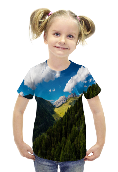 Заказать детскую футболку в Москве. Футболка с полной запечаткой для девочек Лесной склон от THE_NISE  - готовые дизайны и нанесение принтов.