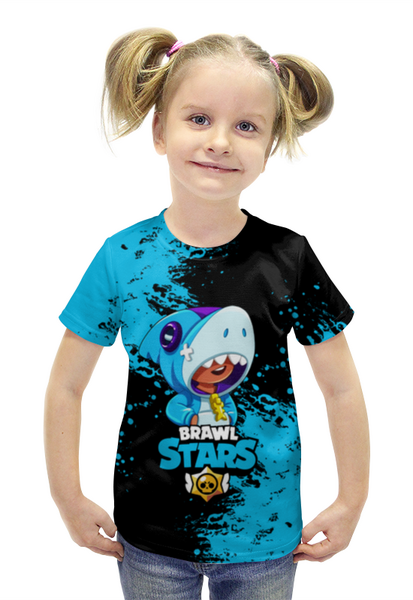 Заказать детскую футболку в Москве. Футболка с полной запечаткой для девочек Brawl Stars LEON SHARK от vista12761@rambler.ru - готовые дизайны и нанесение принтов.