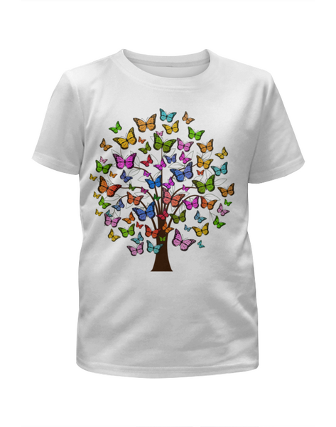 Заказать детскую футболку в Москве. Футболка с полной запечаткой для девочек Дерево из бабочек. от DEPALL - готовые дизайны и нанесение принтов.