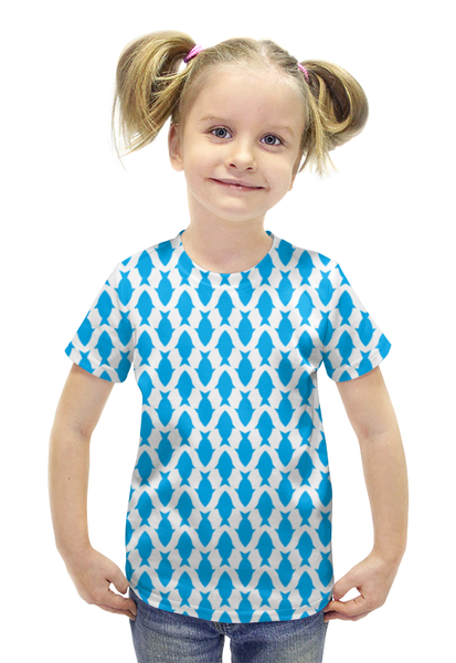Заказать детскую футболку в Москве. Футболка с полной запечаткой для девочек голубые рыбы от irinavk - готовые дизайны и нанесение принтов.