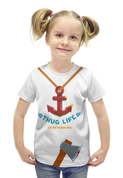 Заказать детскую футболку в Москве. Футболка с полной запечаткой для девочек Thug Life (St.Peterburg) от Биг Хамустер - готовые дизайны и нанесение принтов.