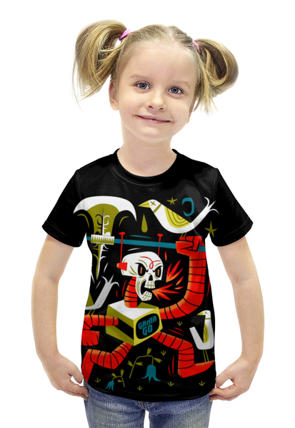 Заказать детскую футболку в Москве. Футболка с полной запечаткой для девочек Deathbot от Leichenwagen - готовые дизайны и нанесение принтов.