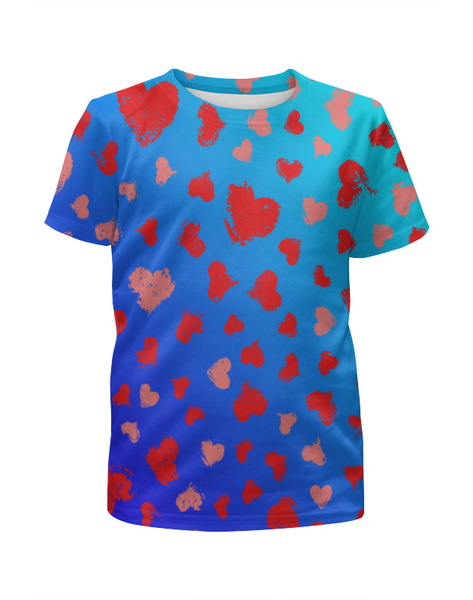 Заказать детскую футболку в Москве. Футболка с полной запечаткой для девочек Узор сердечек от THE_NISE  - готовые дизайны и нанесение принтов.