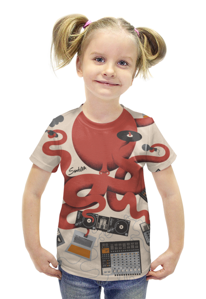 Заказать детскую футболку в Москве. Футболка с полной запечаткой для девочек DJ Octopus от sandster - готовые дизайны и нанесение принтов.