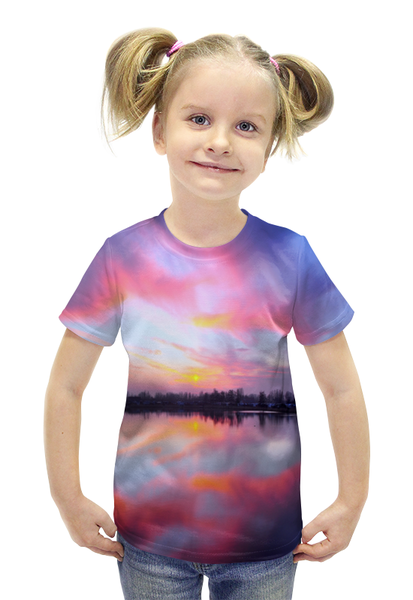 Заказать детскую футболку в Москве. Футболка с полной запечаткой для девочек Закат в красках от THE_NISE  - готовые дизайны и нанесение принтов.
